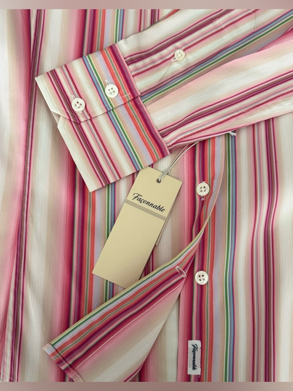 Façonnable Striped Button Down Shirt / Pink Multi / Size Large